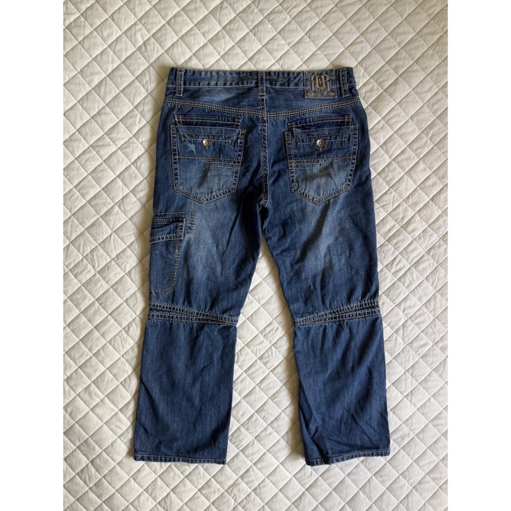 VTG Y2K Distressed Request Denim Jeans Sz 34x30 Streetwear Grunge 50 Cent Unique - Picture 4 of 5